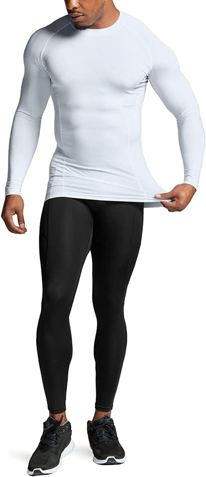 Mens UPF 50+ Long Sleeve Rash Guard Compression Shirt